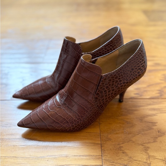 TORY BURCH Georgina BOOTIE Brown Crocodile Effect POINTY HEEL Size 9.5M - Picture 3 of 14